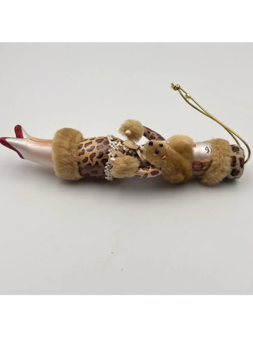 Ladies With Elegance Fashionista Glass Ornament Leopard Dress Hat Fox Stole 7”